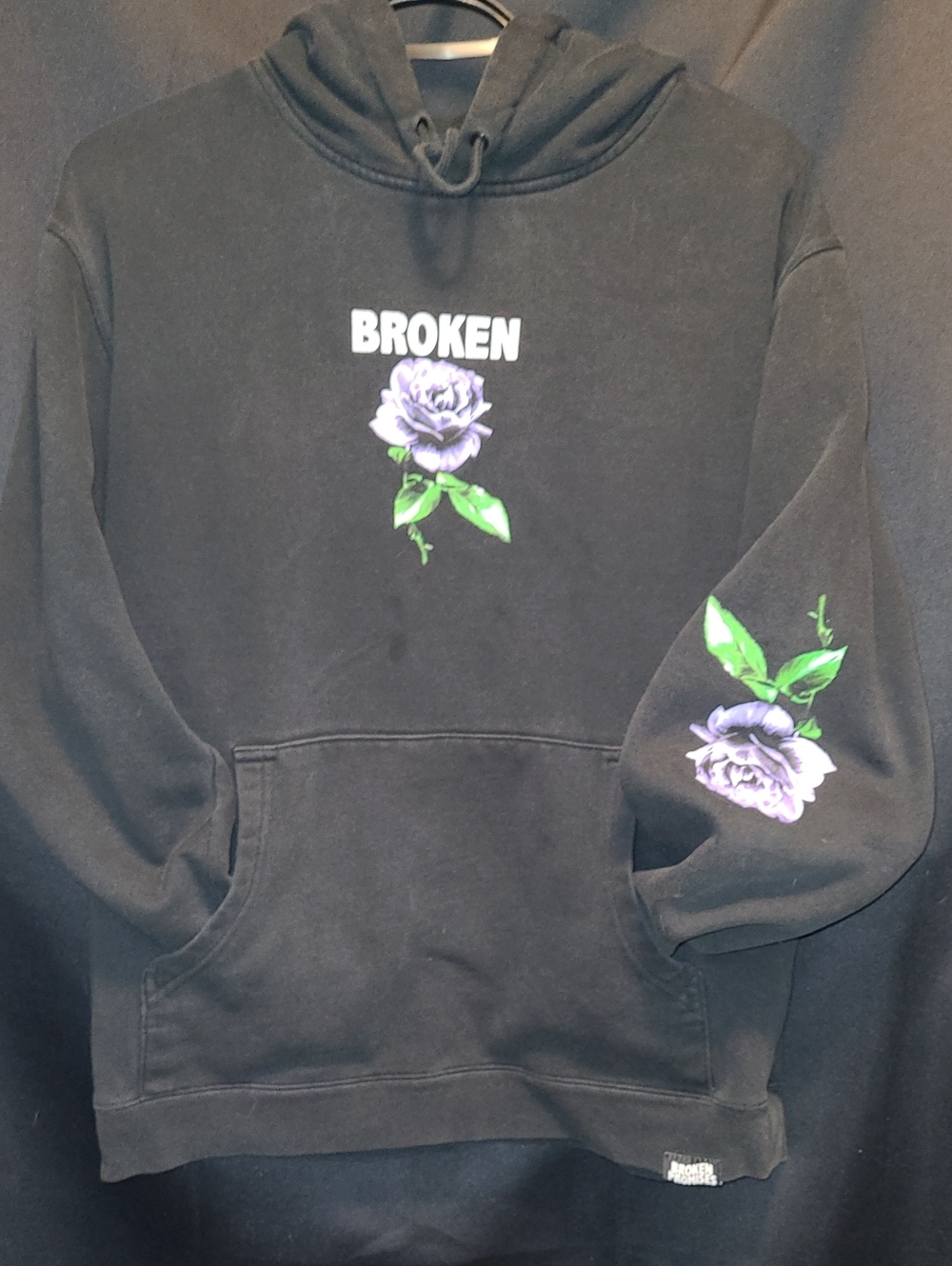 Broken Graphic Black Hoodie with Purple Rose  MEDIUM